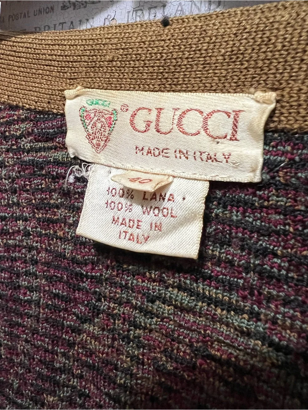 Vintage Gucci Brown Paisley V‑Neck Cardigan with Multicolor Accents